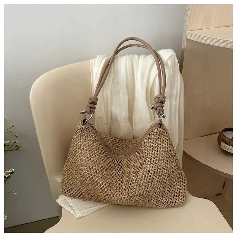 Handmade Braid Straw Bag Large Capacity Summer Beach Shoulder Bag Women Girls Fashion Handbag Rattan Woven Tote Bag for Ladies Z250716