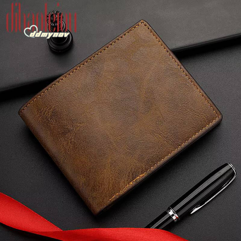 Retro Mens Multiple Pockets Classic Business PU Leather Zipper Credit Card Wallet Two -fold Horizontal Money Clip ddmynov