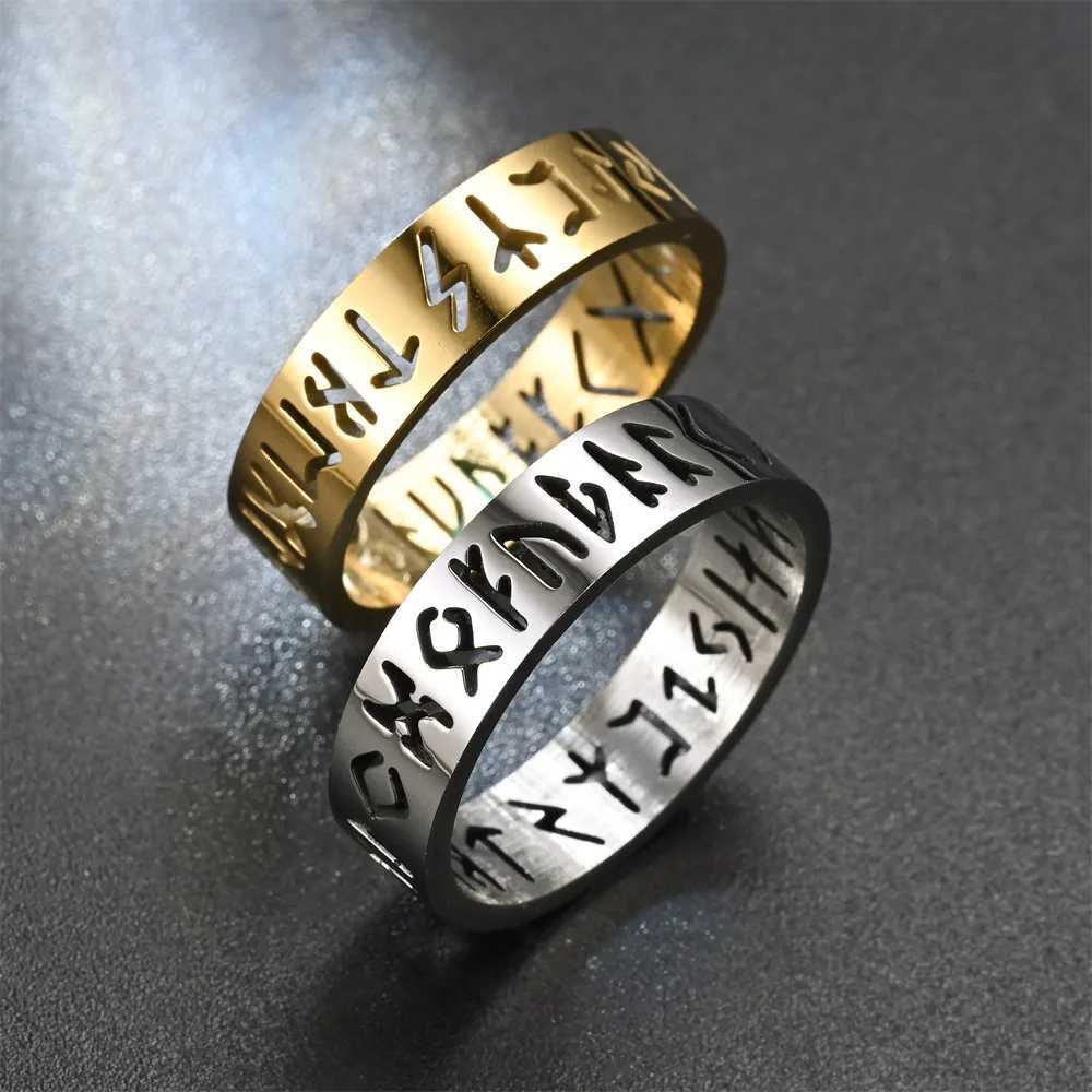 2025 New Stainless Steel Hollow Out Ring for Men Women Fashion Hollow Rune Design Finger Anillo Antiestres Anxiety Rings S250716