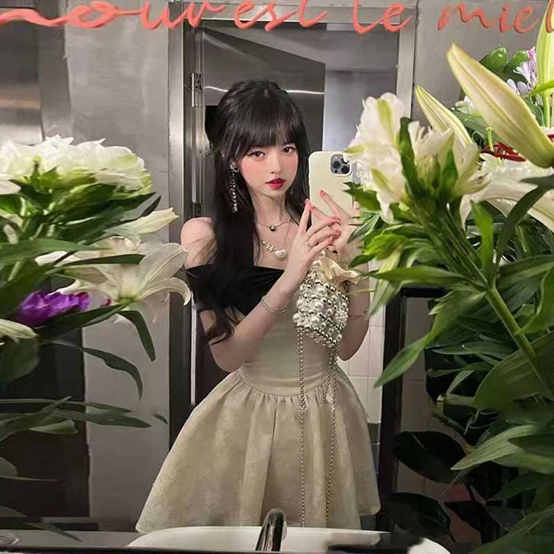 MEXZT Elegant Bow Mini Dress Women Fashion Party Sexy Slash Neck Dresses Summer Fairy Korean Halter Bodycon A Line Dresses New R250716