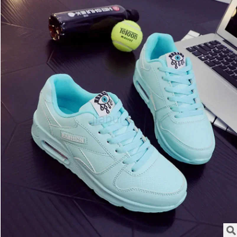 Women Fashion Sneakers Air Cushion Sports Shoes Pu Leather Blue Shoes White Pink Outdoor Walking Jogging Shoes Female Trainers M250716