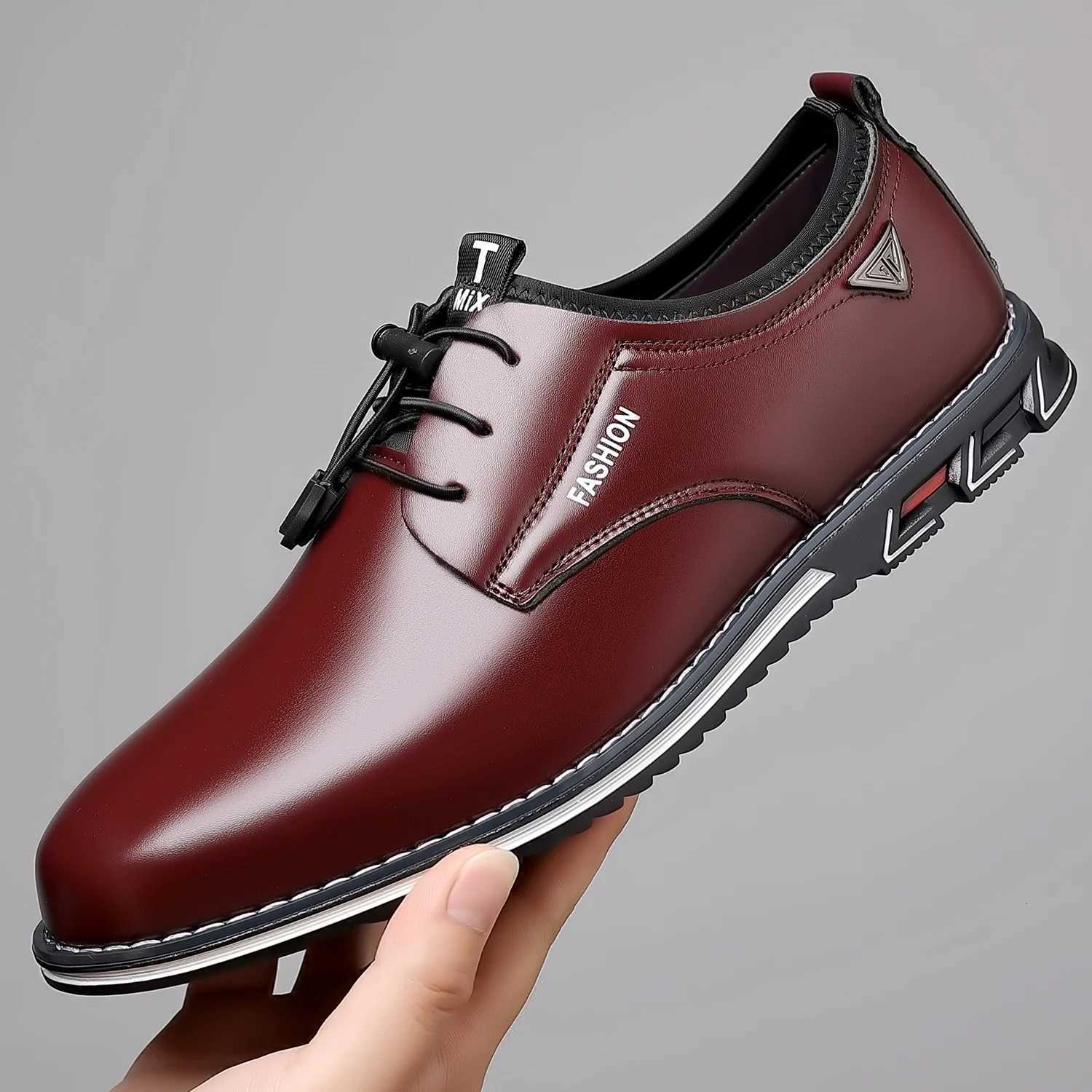 New Business Casual Shoes for Men Lace Up Formal Shoes for Male Black Leather Oxfords Plus Size Wedding Party Office Dress Shoes W250716