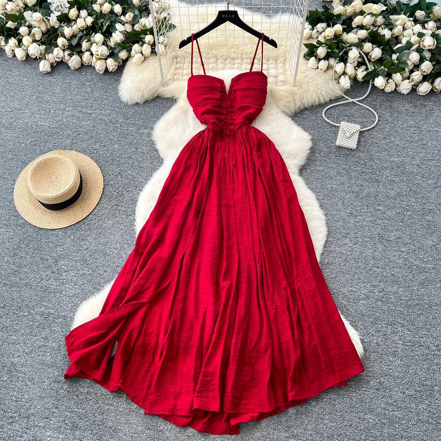 Chicy Sexy Backless Split High Waist Slip Dress Fairy Casual A-line Dress Vacation Dresses Women Boho Sundress R250716