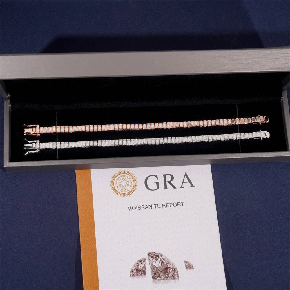 D VVS1 2*4mm Moissanite Tennis Bracelet Original S925 Sterling Silver Plated 18k White Gold with GRA Bracelets for Women Man