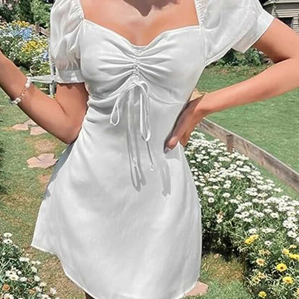 BIG PROMOTION Y2K Harajuku mini dress female sweetheart neckline ruffled lace front organza dress for women summer R250716