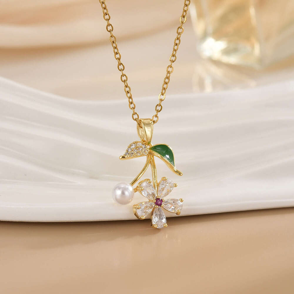 Korean Style Titanium Steel Necklace For Women, Micro Inlaid Full Zircon Colorful Flower Collarbone Chain, Light Niche High-End Feel, Non-Fading Jewel