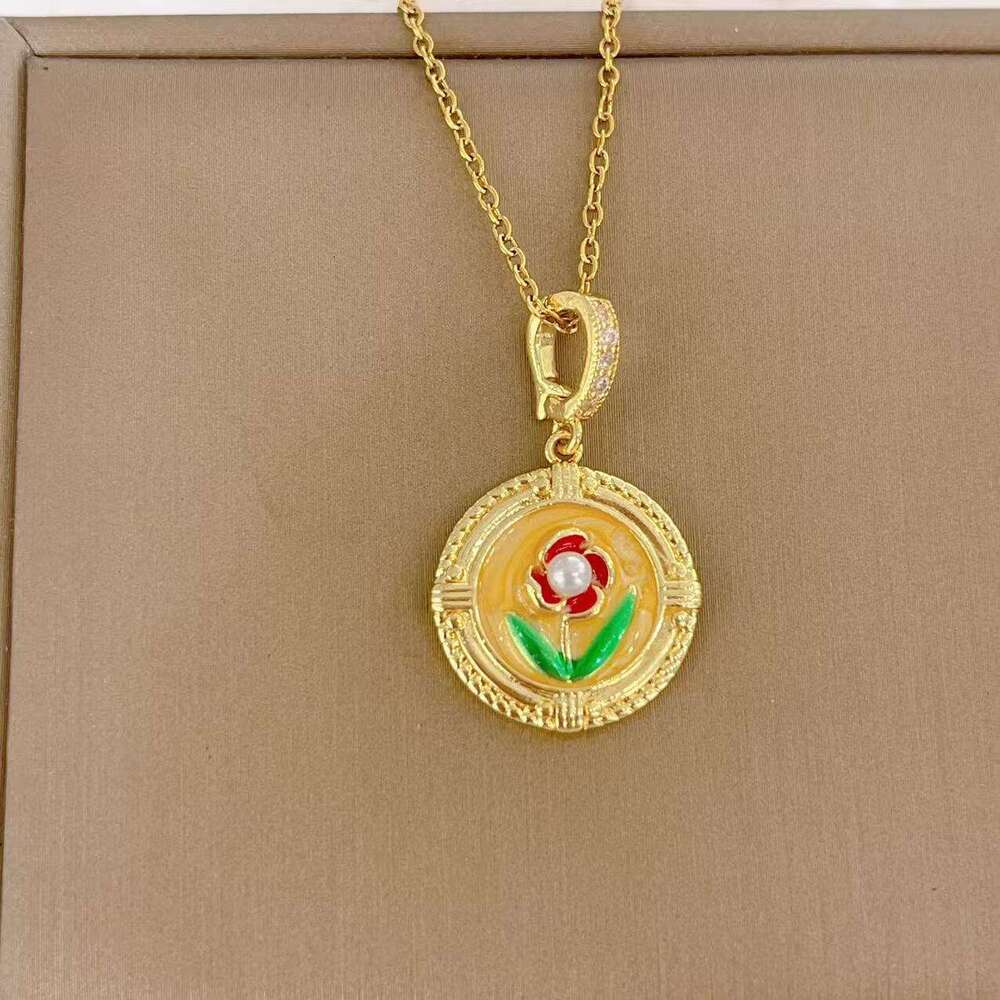 Monet Oil Painting Colorful Tulip Necklace Non-Fading Collarbone Chain Mother's Day Birthday Gift For Best Friend C0f