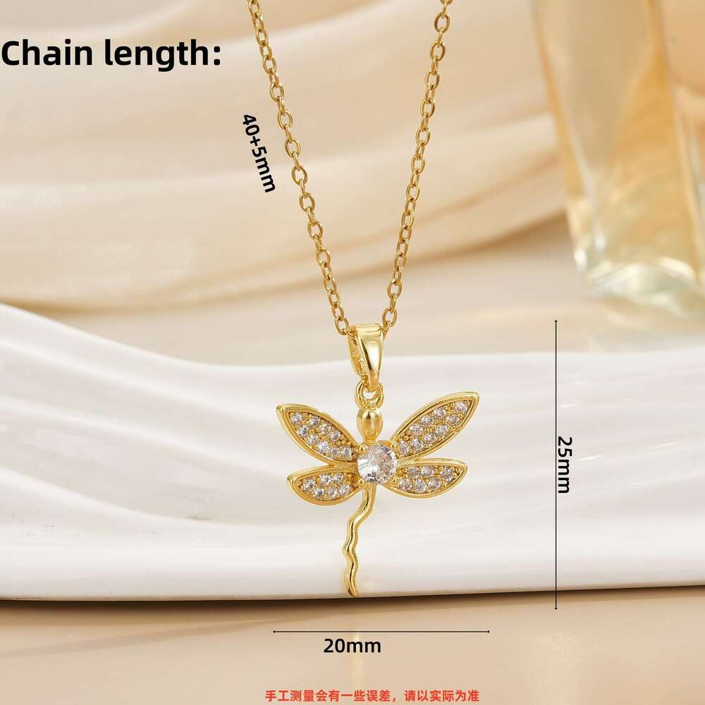 Personalized Fashion Micro Inlaid Zircon Dragoy Pendant Necklace Light Non-Fading Collarbone Chain Jewelry 4F9