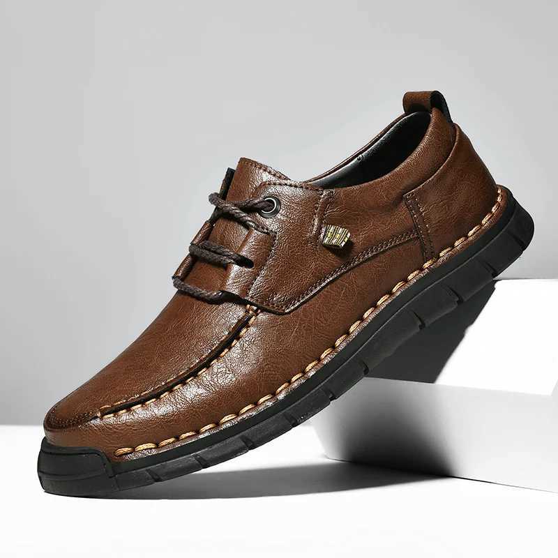 2024 New Mens Casual Shoes Handmade Leather Loafers Comfortable Mens Shoes Quality Split Leather Flat Moccasins Mens Sneakers W250716