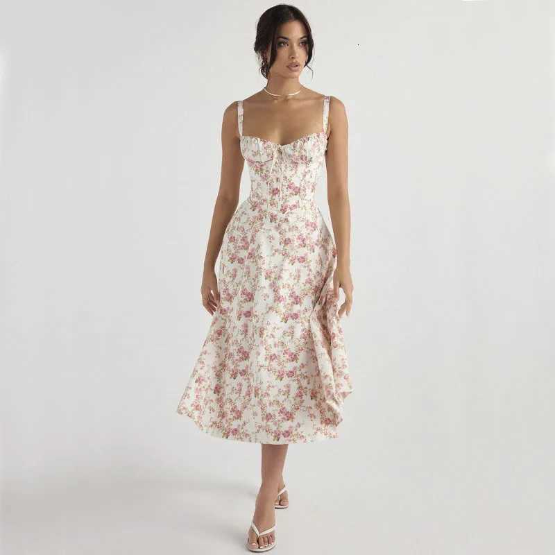 Luxury new temperament solid color fashion high-end halter dress floral dress for women R250716