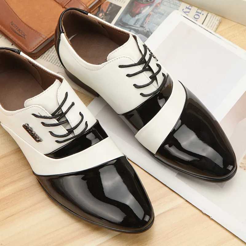 New Black Leather Low Top Soft Men Dress Shoes Solid Color Men Premium Patent Leather Shoes White Wedding Shoes Size 38-44 Y250715