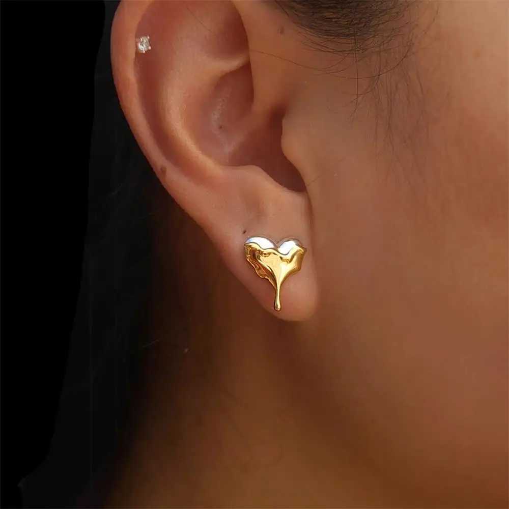 Charm Gold Silver Mix Color Liquid Heart Small Stud Earrings for Women French Jewelry Party Gifts Love Dripping Ear Studs Bijoux y250715