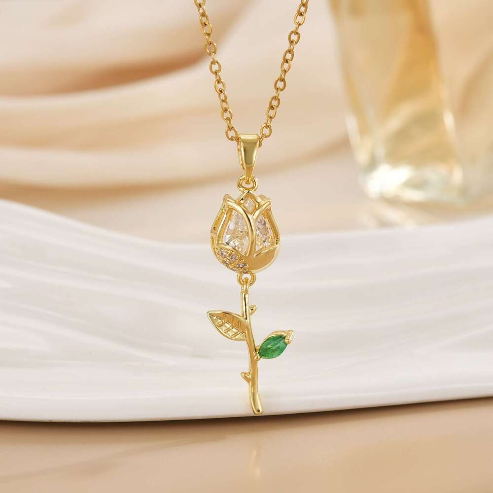 Summer Fresh Romantic Rose Flower Elegant Light Gorgeous Accessory High-End Versatile Non-Fading Necklace B77