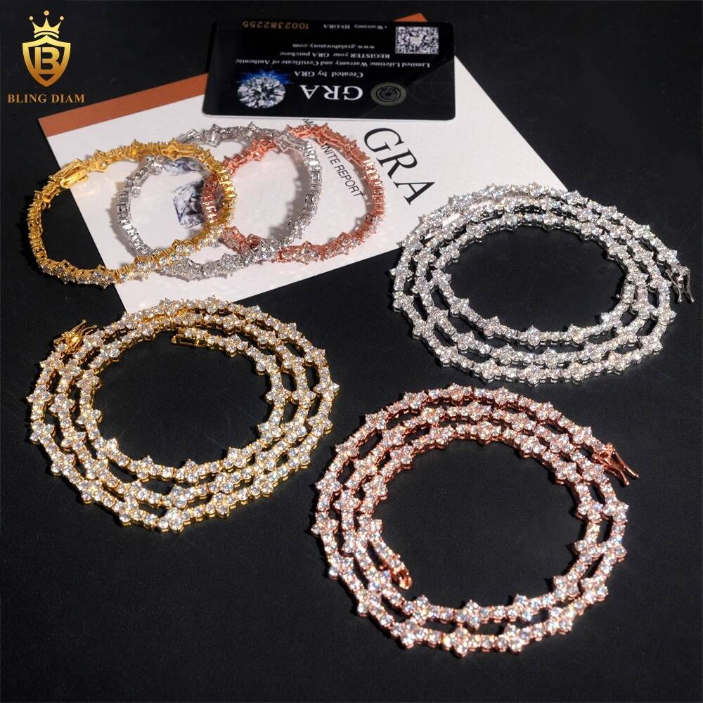 925 Silver 3mm D Color Moissanite Tennis Chain Hip Hop Men Women Bracelet Necklace With Certificate