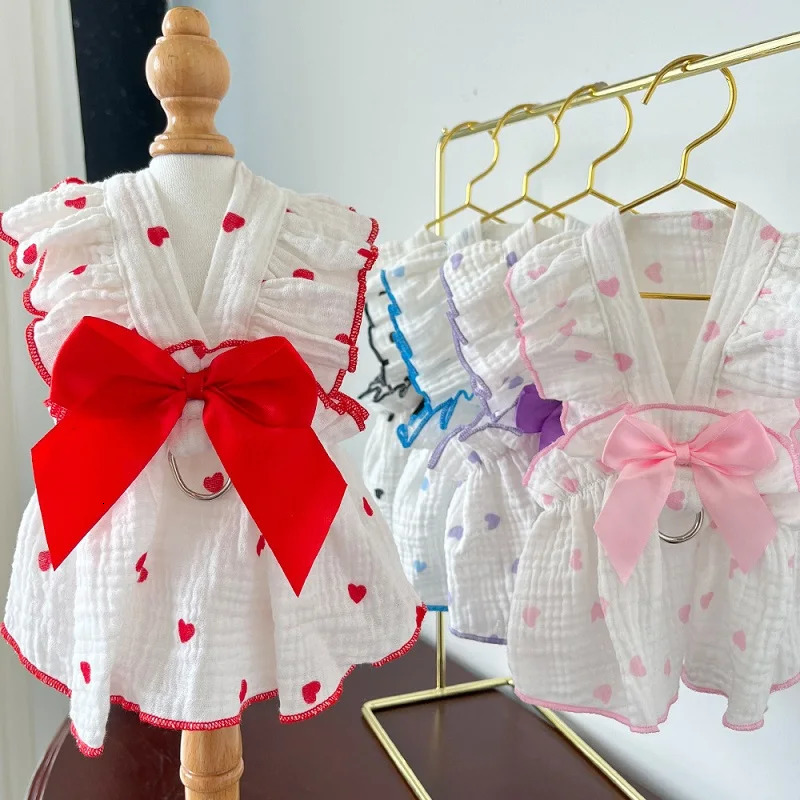 Summer Dog Cooling Dress Thin Bow Heart Print Clothes Pet Skirt Kitten Puppy Costume Chihuahua Bichon Yorkie Girls Vest 250711