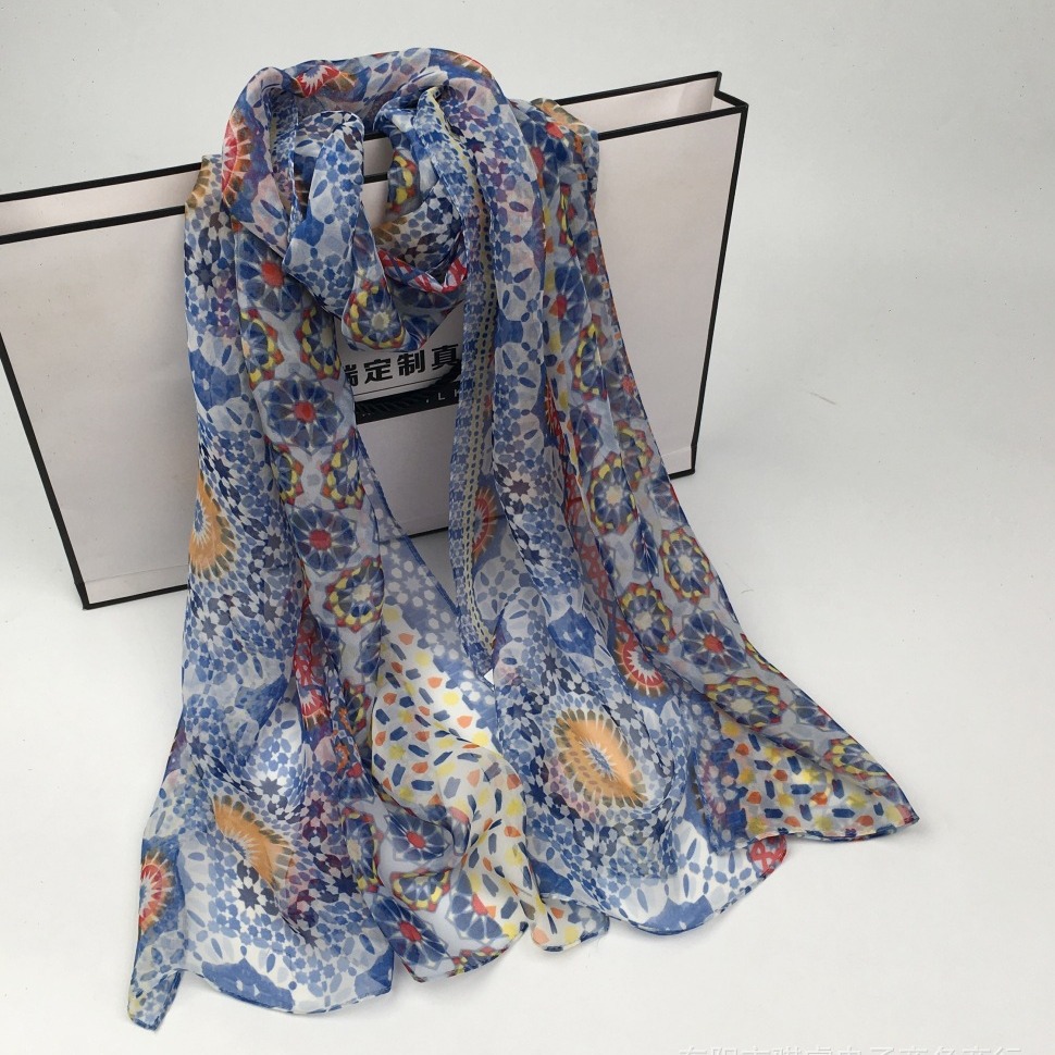 K1367 New summer women's sunscreen silk scarf Georgette scarf headband windproof breathable scarf shawl printing foreign trade wholesale