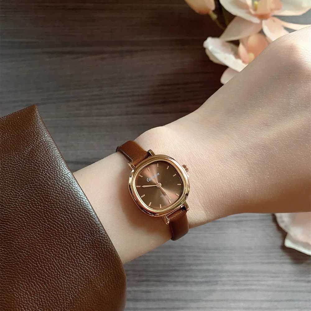Square Exquisite Girls Brown Str Simple and Versatile Quartz for Women Suitable for Work/Decoration/ Parties Y250715