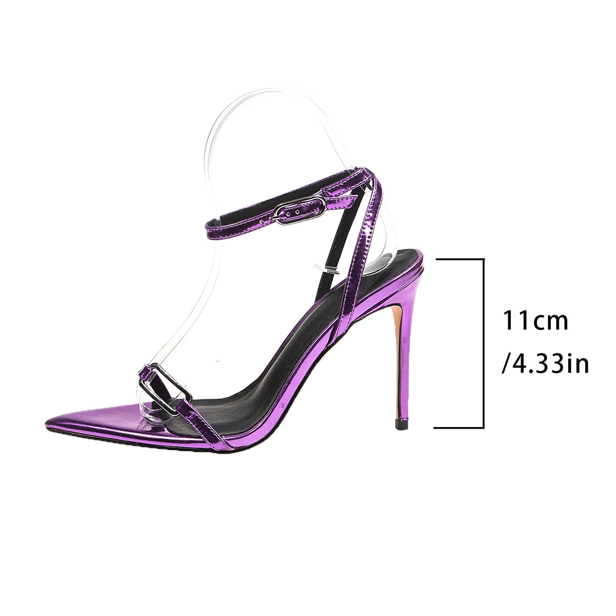 Elegant Fuchsia French Heel Sandals - 11cm Stiletto Ankle Strap Dress Heels for Women