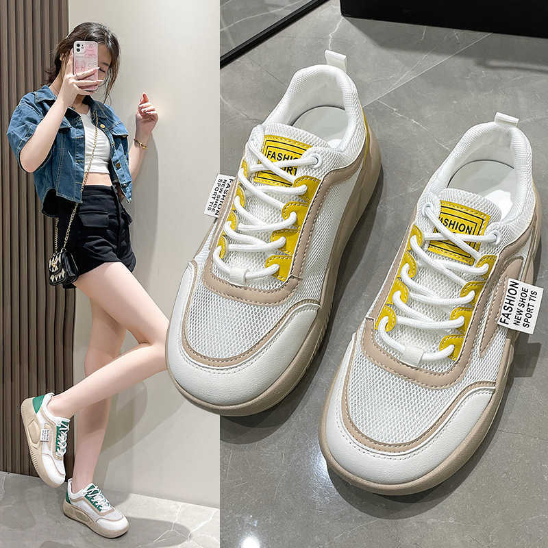 Spring New Style White Shoes for Women Ins Trend Student Street Style Internet Celebrity Mesh Shoes Thick Sole Casual Shoes