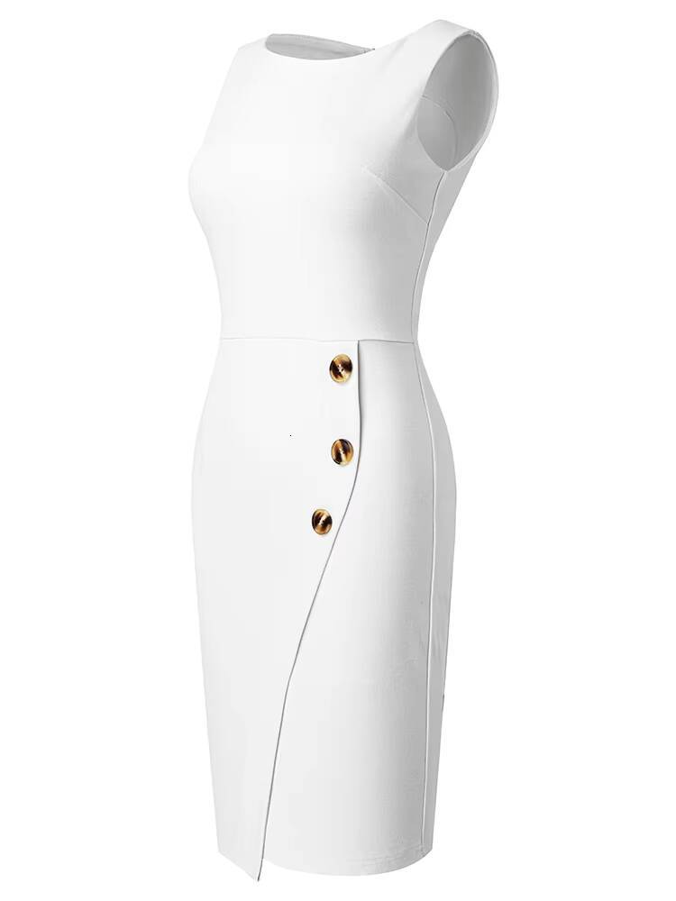 Nice-forever Summer Women Elegant Round Neck Plain Work Dresses Business Office Vintage Pencil Dress B705 dongdumaoyi