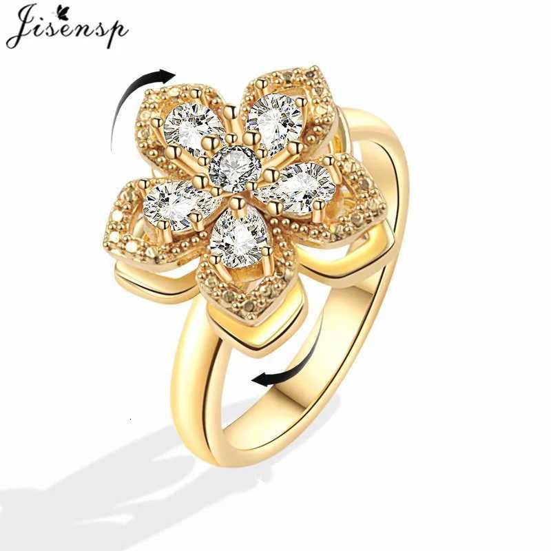Korean Woman Anxiety Relaxing Ring Multiple Crystal Sunflower Snowflake Knuckle Rings Anti Stress Jewelry Girls Rotating Gift S250716