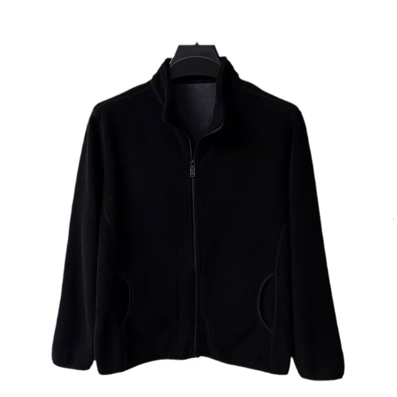 Cold-resistant Warm Double-sided Fleece Sweatshirt Cardigan Men's Solid Color Stand Collar Thickened Work Jacket