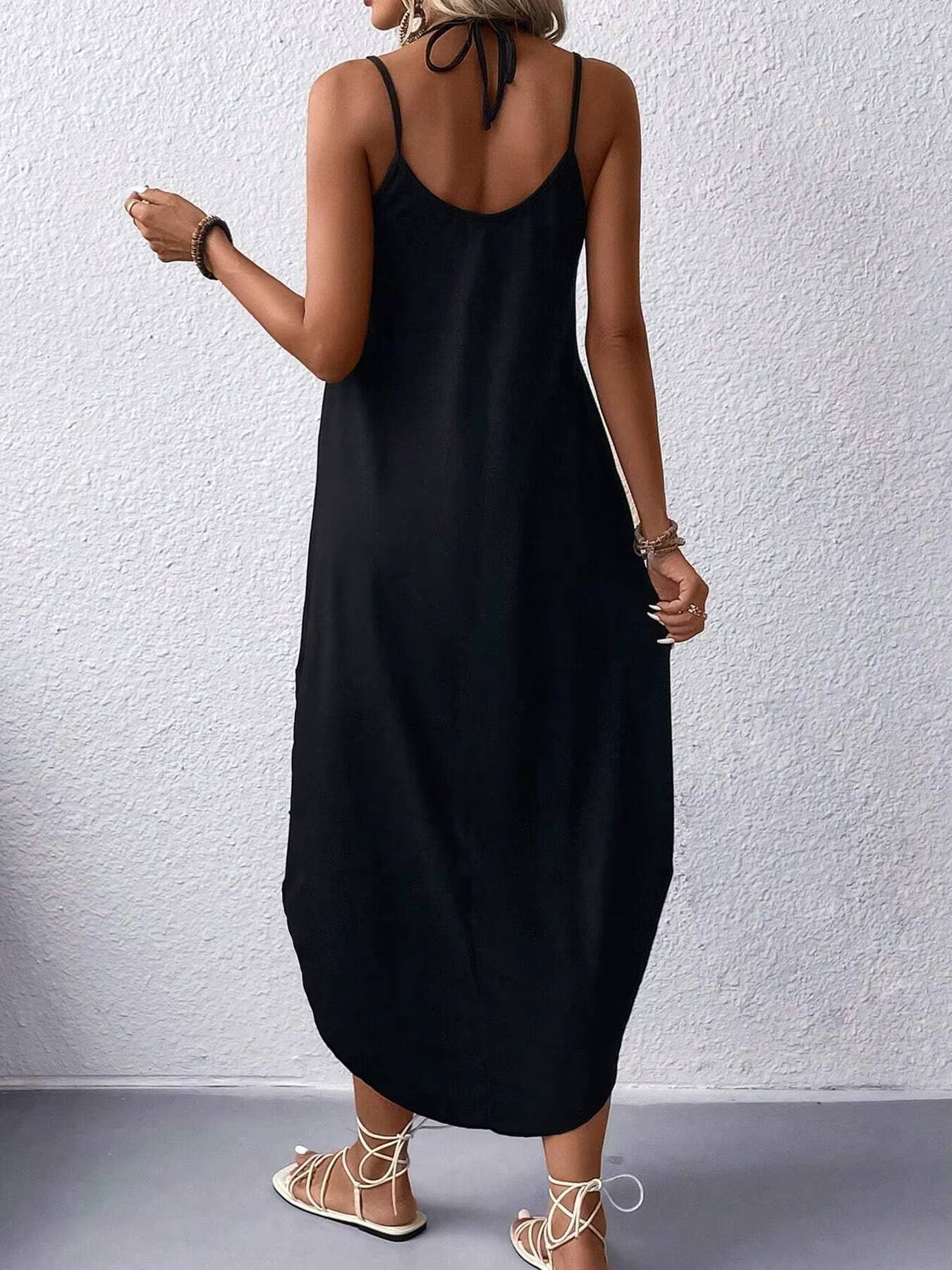 Trees Curvy Hem Cami Sexy Sleeveless Spaghetti Strap Loose Maxi Dress, Womens Clothing dongdumaoyi