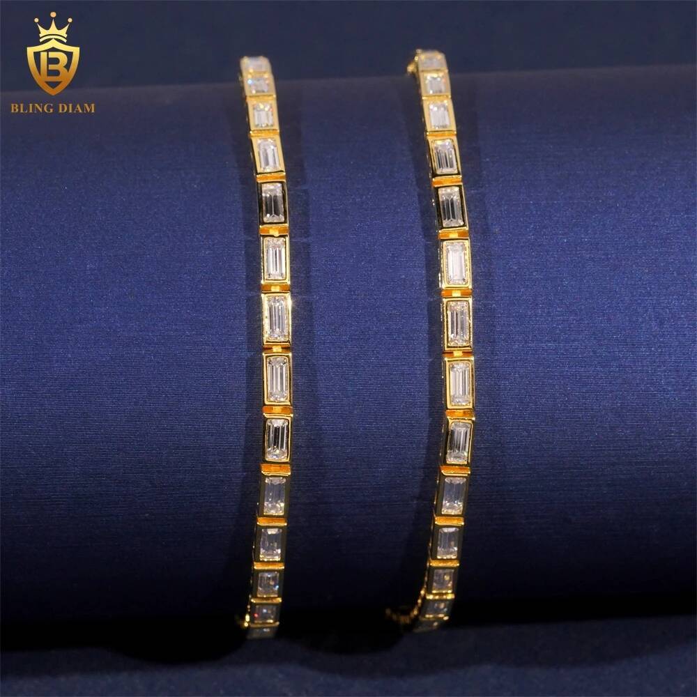 925 Silver Plated Gold Bracelet D Color EM 2*4mm Moissanite with GRA Certificate For Women Wedding Jewelry