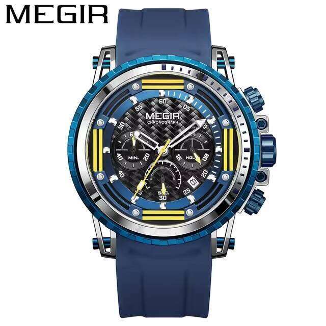 MEGIR 2143 Mens Quartz Solar Watch High Quality 3ATM Waterproof Wrist Watch Date Chronograph Luminous Hands Japan Korea Style