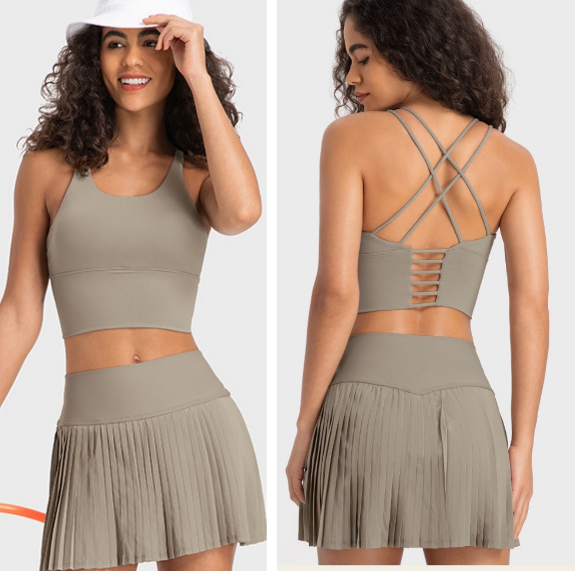 O003 Fashionable Women's Yoga Outfit Breathable Bra & Elasticized Pleat Skirt for Gym Activities