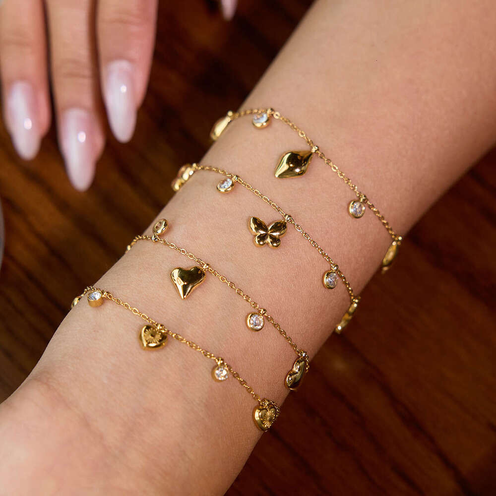 Wanxing Stainless Zircon Bracelet Light High-end Feel Heart Butterfly Titanium Steel Niche Design Jewelry
