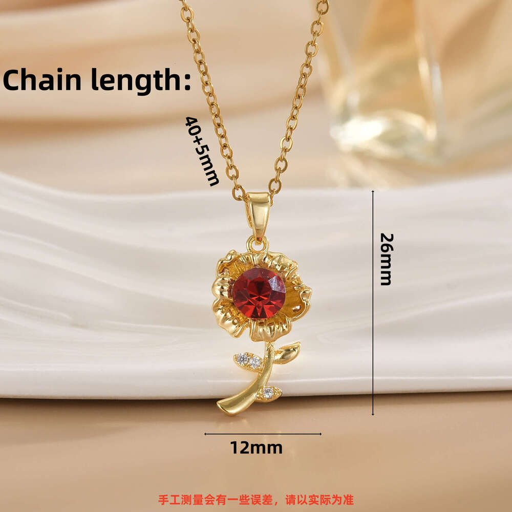Fashion Titanium Steel Collarbone Chain Red Rose Necklace For Women Light High-End Feel Versatile Non-Fading Jewelry Ced
