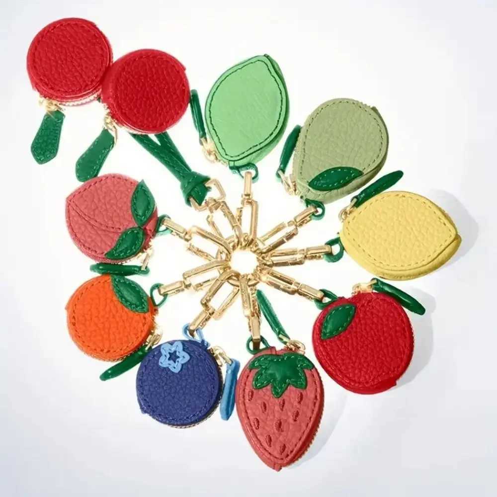 Mini Peach Fruit Shape Coin Purse Cute PU Leather Pendant Korean Style Keychain Earphone Bag Mini Storage Bag