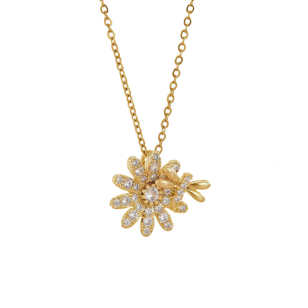 Niche Design Micro Inlaid Suower Bee Flower Necklace For Women Simple Fashion Ins Trend Internet Celebrity Style 5E4