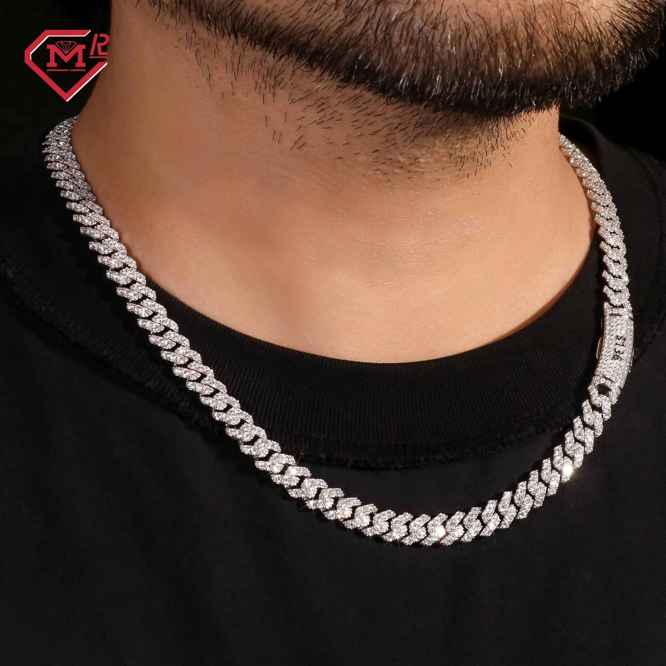 Small Size Cuban Link Chain Necklace Hiphop Rappers 925 Silver Vvs Iced Out Moissanite Cuban Chain