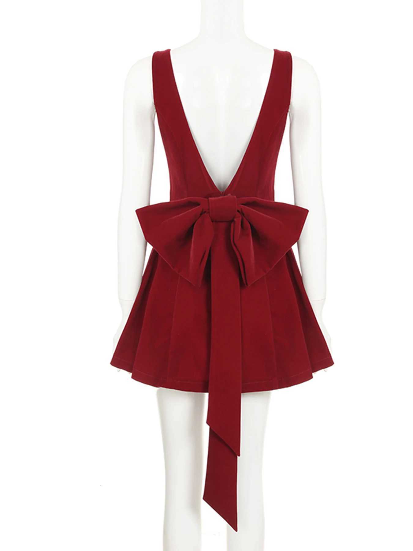 1M SURE French Style Slim Bow Backless A-Line Dress Sexy Square Collar Sleeveless Mini Dresses For Women 2025 Summer Fashion R250716