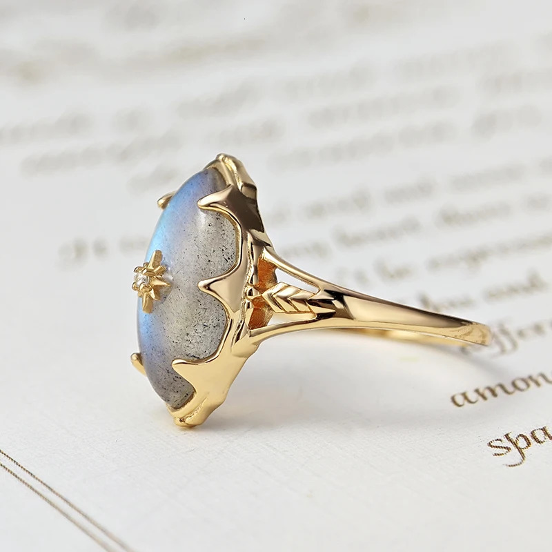 LAMOON Gemstone Labradorite Ring For Women Natural Stone 925 Sterling Silver Gold Vermeil Jewelry Mysterious Sky Vintage Ring 250712