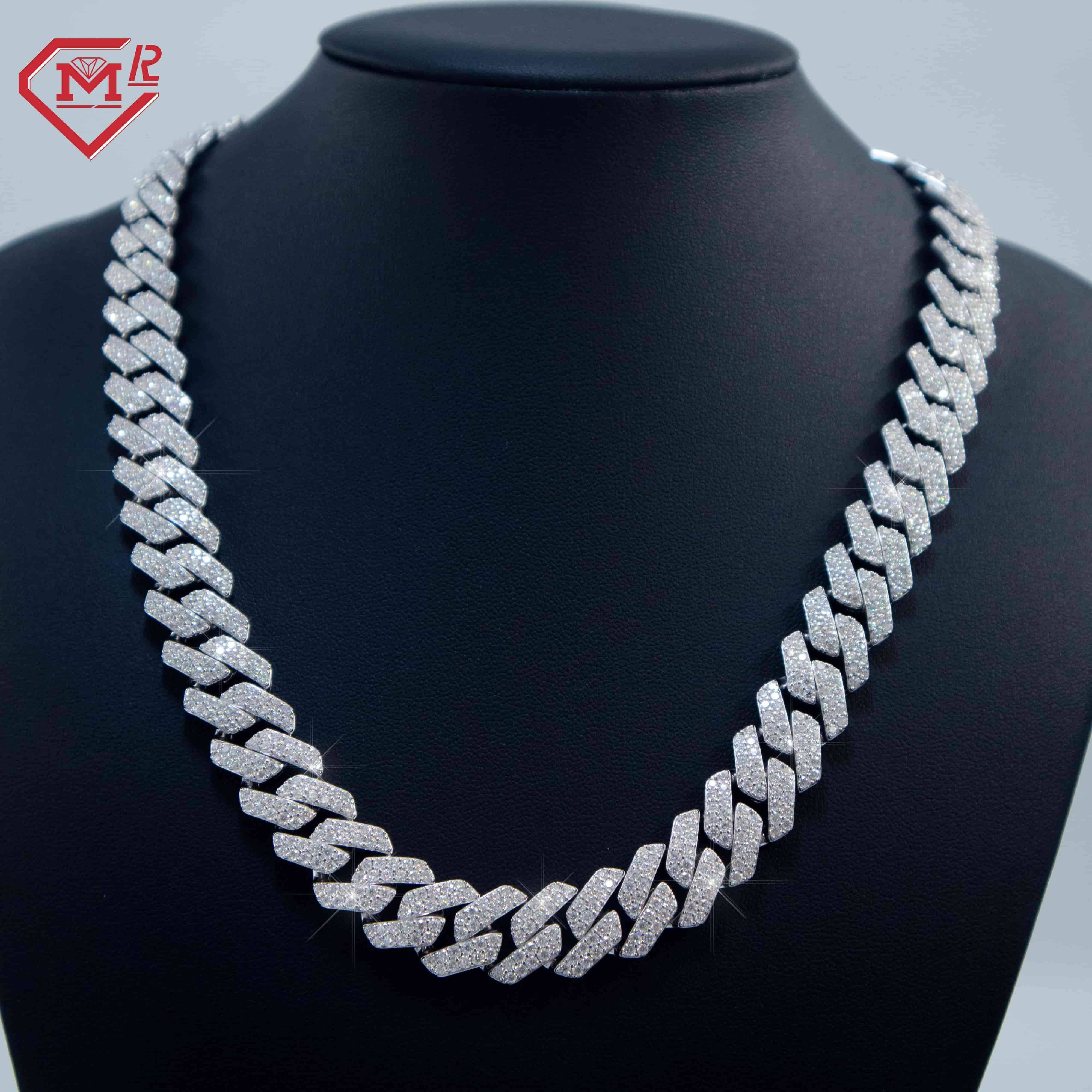 Hiphop 12mm Moissanite Chain Iced Out VVS Diamond 925 Sterling Silver Rapper Jewelry Moissanite Cuban Chain