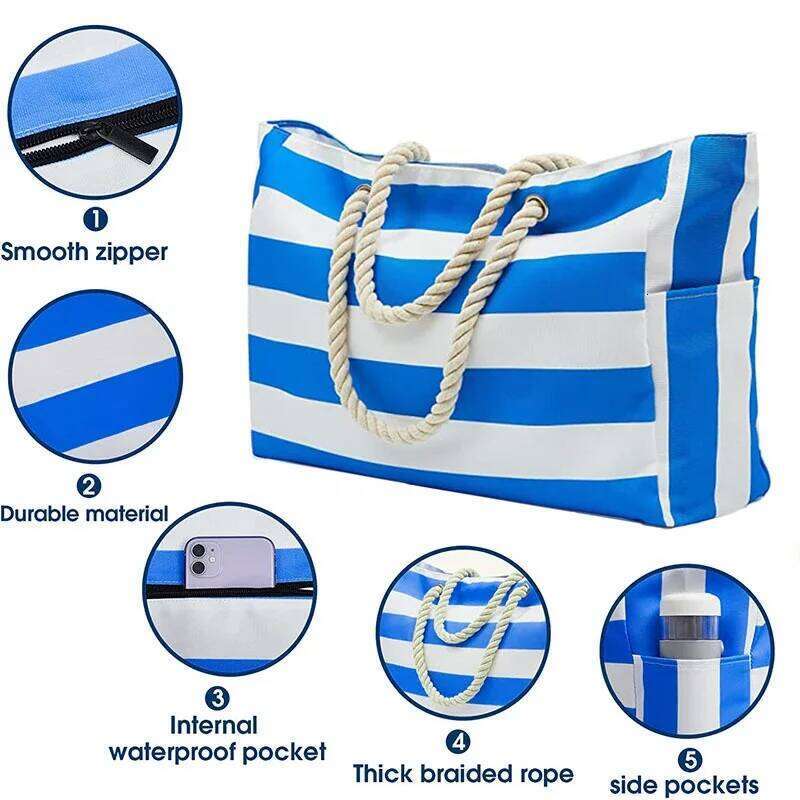 for Women Beach with Zipper Shoulder Bags Waterproof Sandproof Swim Pool Bag Large Tote