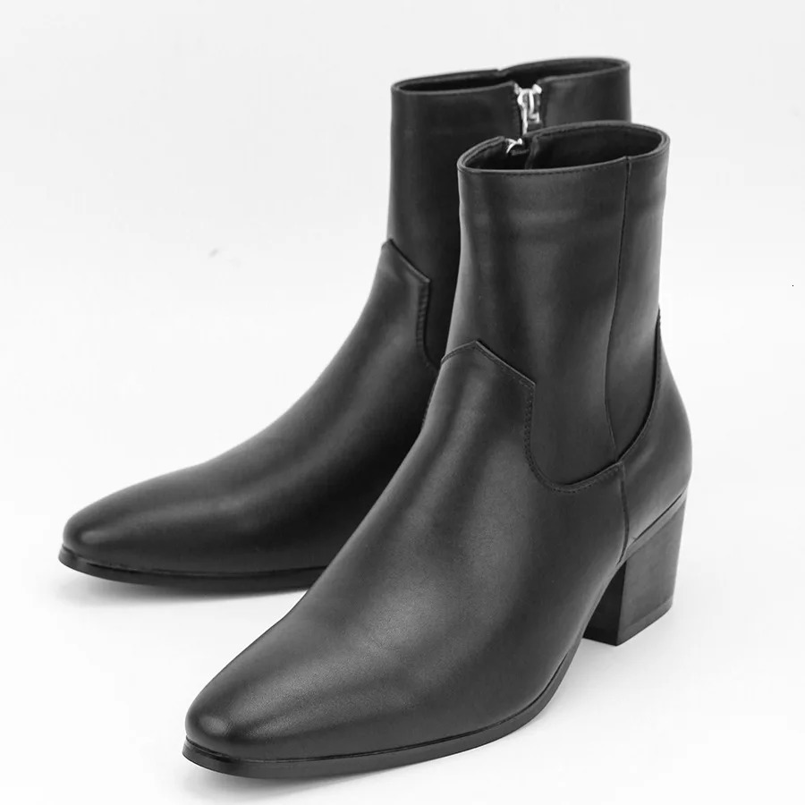 High Heel Men Zipper Boots Fashionable Guys Boots Chunky Heel Motorcycle Shoes 250715