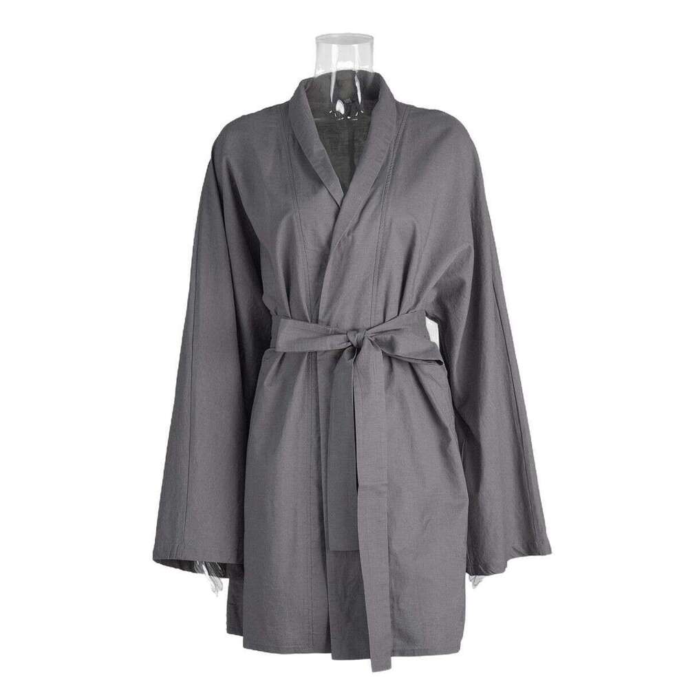Cotton Linen Robe For Women Spring Summer New Tie Casual Comfortable Beach Dress B5