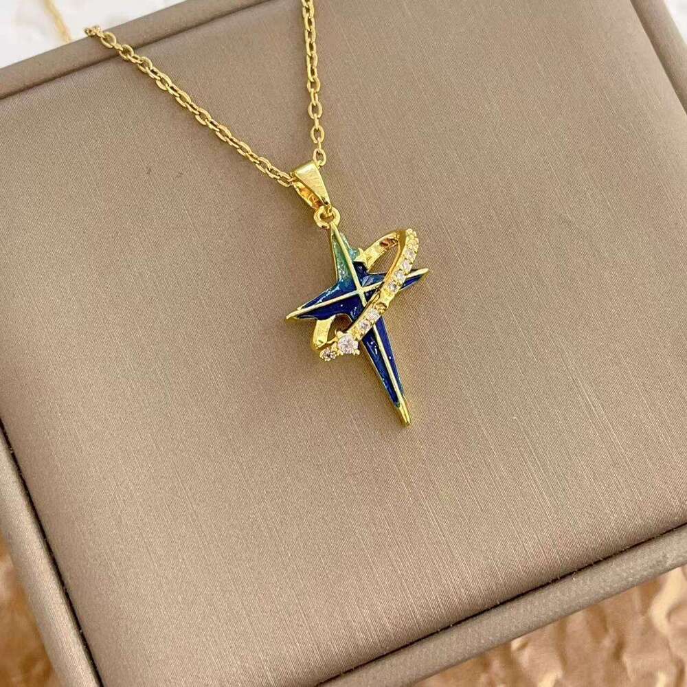 Light Fashion Niche Design High-End Enamel Painted Starry Sky Solar System Star Pendant Necklace Accessories 4Bc
