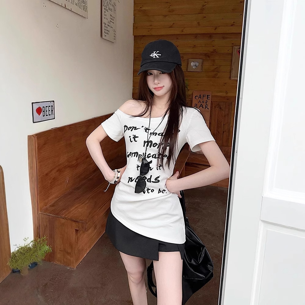 Summer New Women S T Shirt Asymmetrical Neck Short Sleeve T Shirt Women Summer New Hot Girl Style Slim Fit Irregular Design Off Shoulder Top T New Des