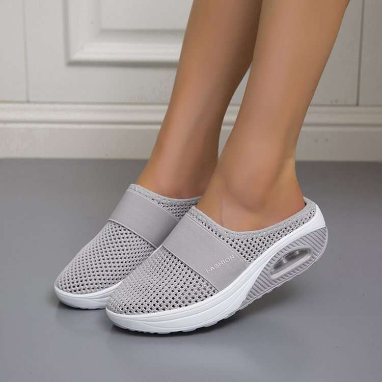 Plus Size Backless Slip-On Women's Lazy Thick Sole Air Cushion Hollow Mesh Breathable Closed-Toe Half Mules Shoes