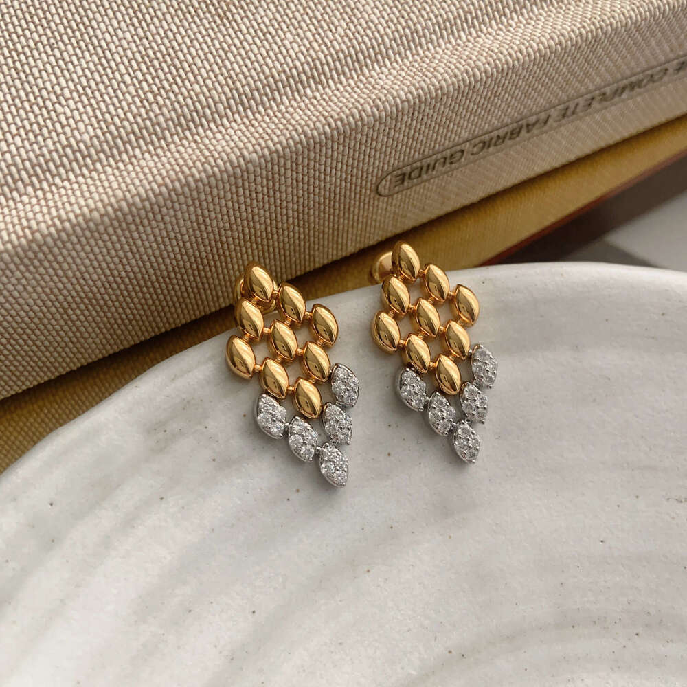 Heavy Craft Dia-Studded Rhombus Splicing Unique Design Fashionable Elegant Temperament High-End Earrings for Women