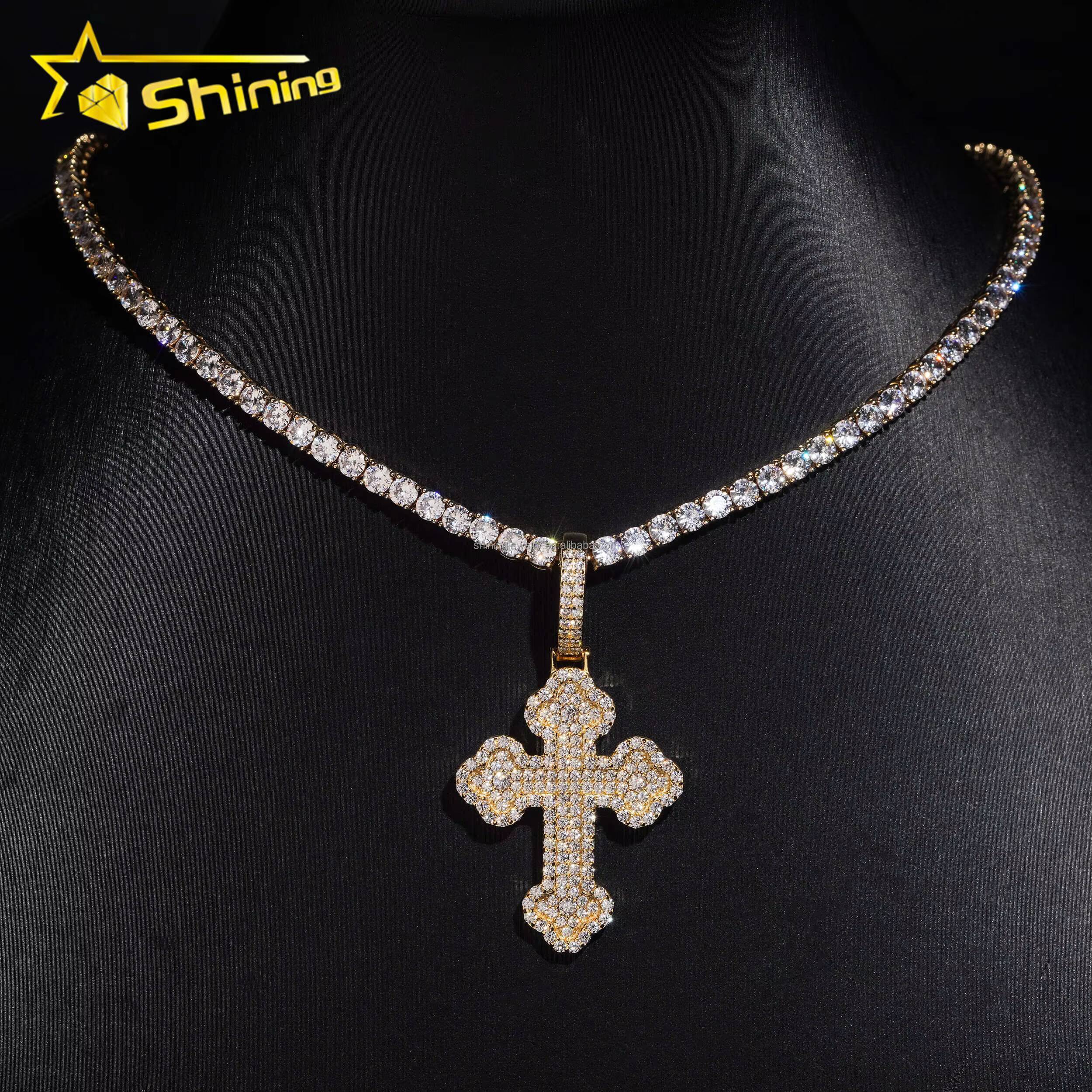 Drop Shipping Low Price High Quality Hip Hop Fashion Man Stylish Rapper Jewelry FL Moissanite Diamond S925 Silver Cross Pendant