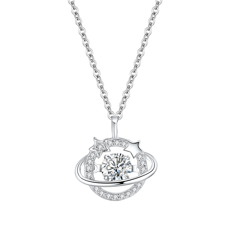 Celestial Blue - Stone Planet Necklace With Star & Rhinestone Rings Magical Sparkle For Everyday & Events High - Quality Jewelry