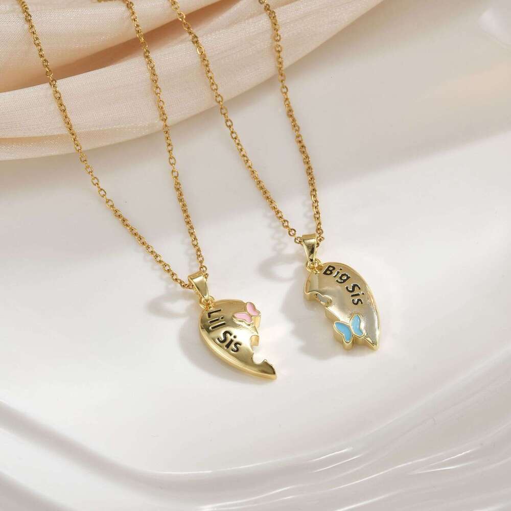Heart Butterfly Magnetic Two-Piece Pendant Necklace Ins Creative Simple Design Versatile Sweater Afb