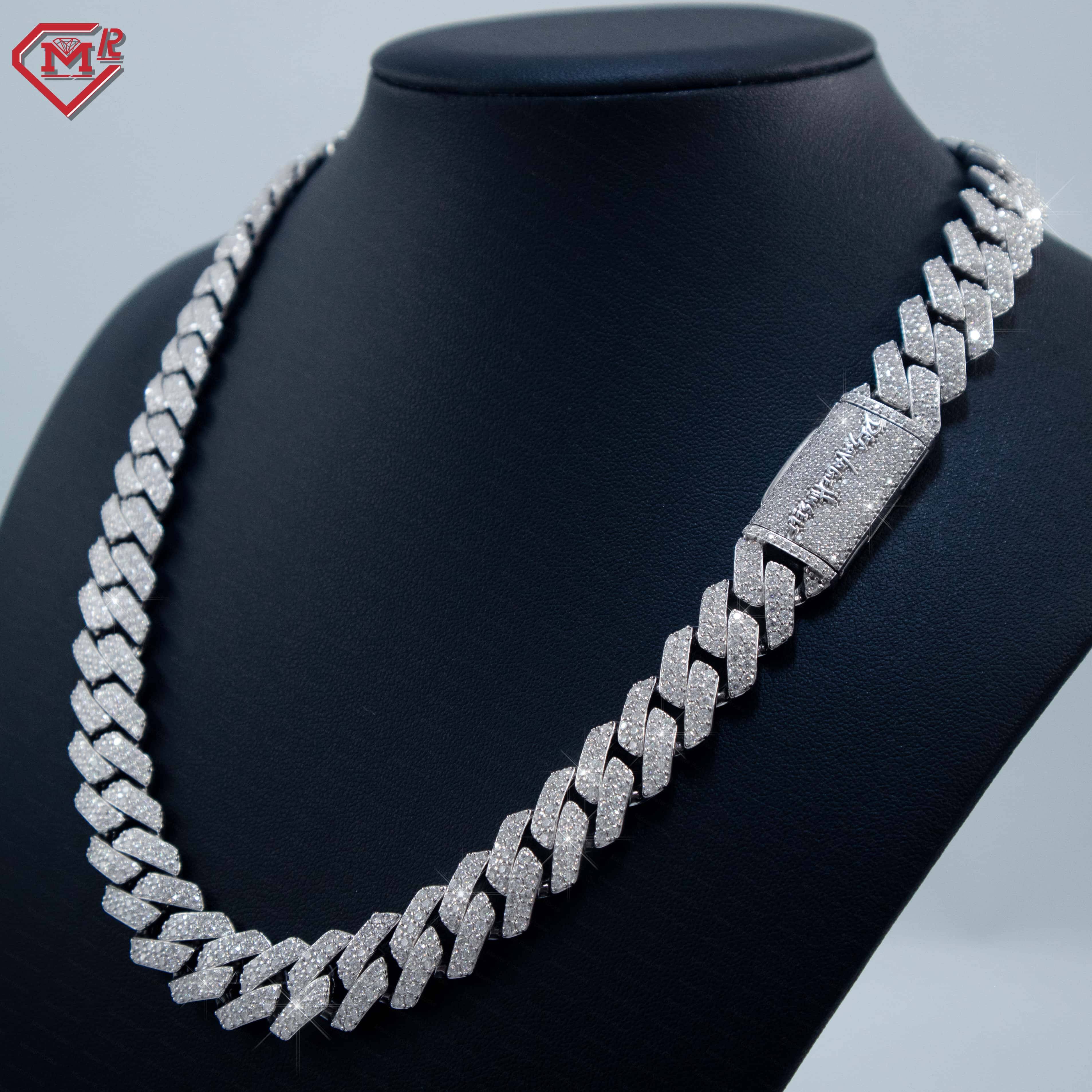 12MM 2 Rows Moissanite Cuban Chain Custom Hiphop Iced Out Diamond 925 Silver Cuban Link Chain