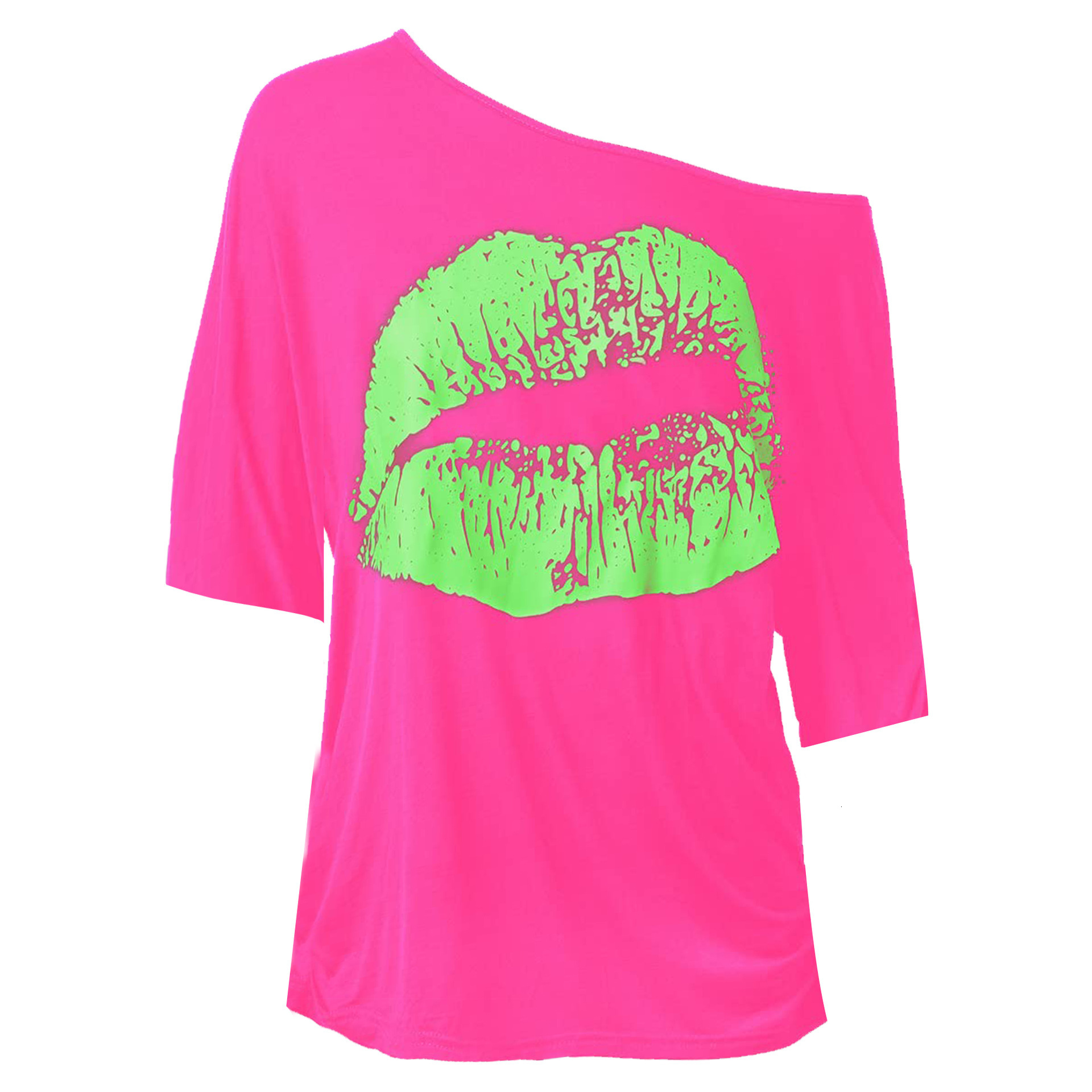 Summer New Women S T Shirt Amazon European And American Spring Autumn Retro Big Lips Print Clothing Off Shoulder Mid Sleeve Designer